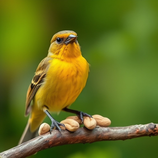 Robin perched near peanut-filled feeder