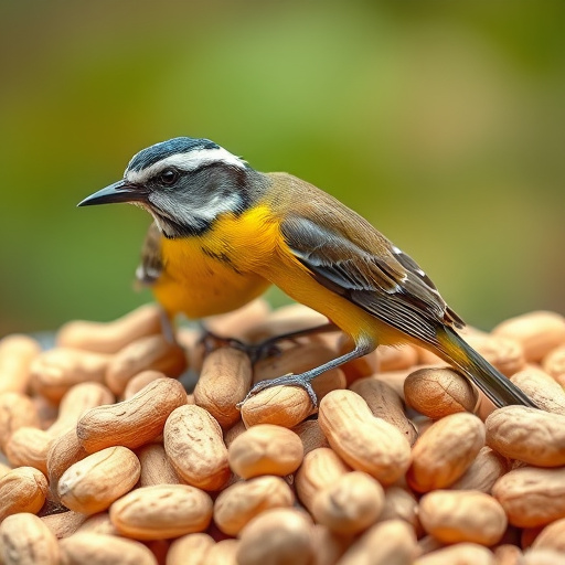 Robin perched near peanut-filled feeder
