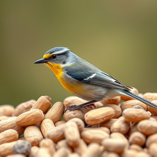 Robin perched near peanut-filled feeder