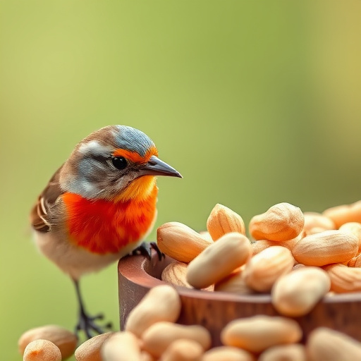 Robin perched near peanut-filled feeder