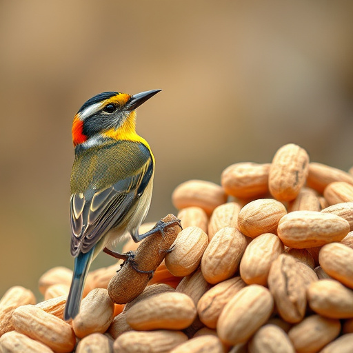 Robin perched near peanut-filled feeder