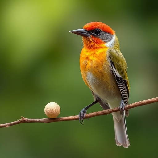 Robin perched near peanut-filled feeder
