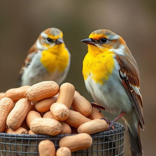Robin perched near peanut-filled feeder