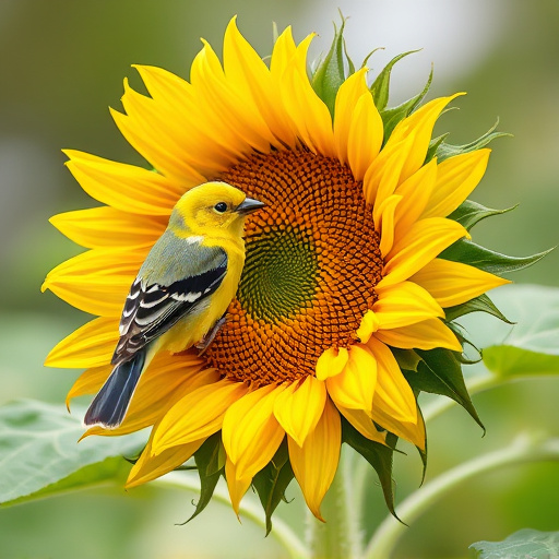 Robin perched near sunflower hearts on table