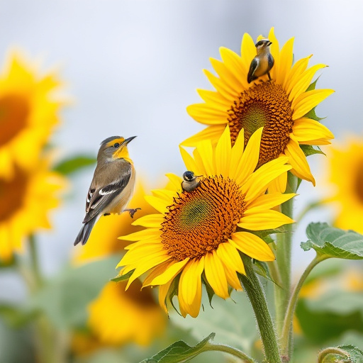 Robin perched near sunflower hearts on table