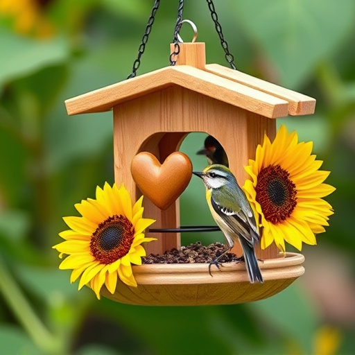 Robin perched near sunflower hearts on table