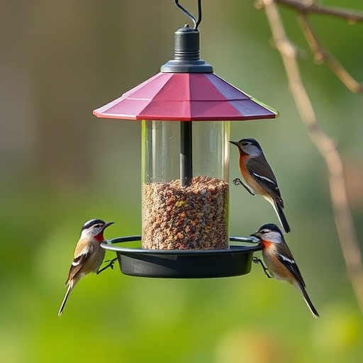 Robin perched near sunflower hearts on table