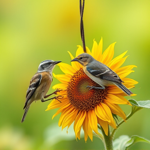 Robin perched near sunflower hearts on table