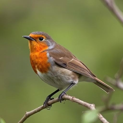 Robin resting near tree trunk