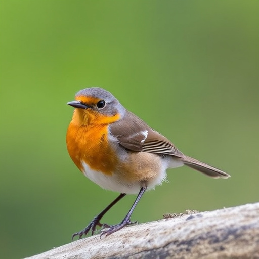 Robin resting near tree trunk