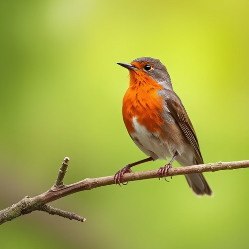 Robin resting near tree trunk