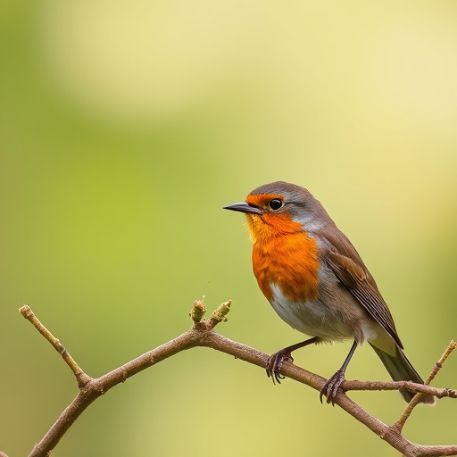 Robin resting near tree trunk