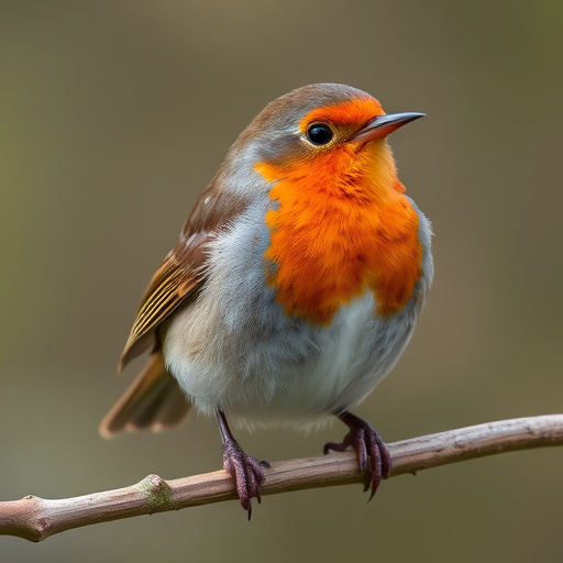 Robin resting near tree trunk