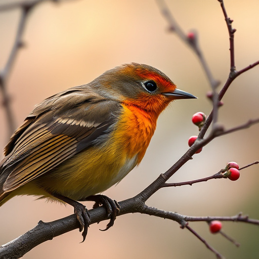 Robin resting near tree trunk