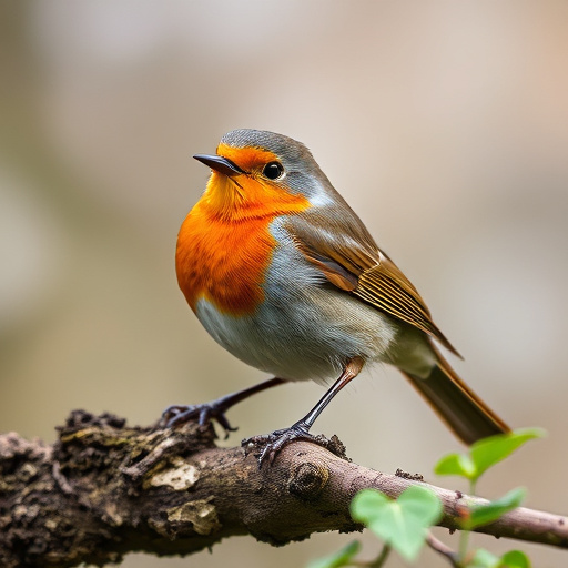Robin resting near tree trunk