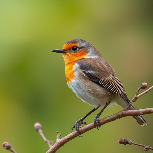 Robin with bright red breast perched