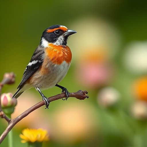Robin with bright red breast perched
