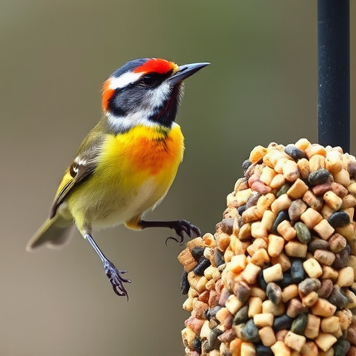 Robins and tits pecking suet pieces