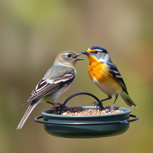Robins feeding on low garden tray