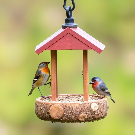 Rope-secured bird table with seed