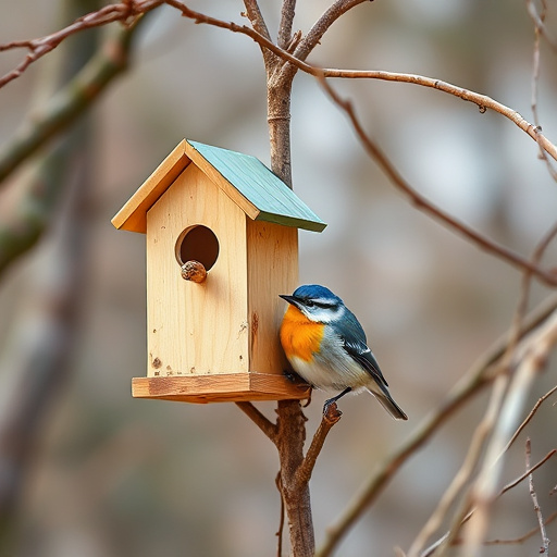 Rustic bird box with roof shingles