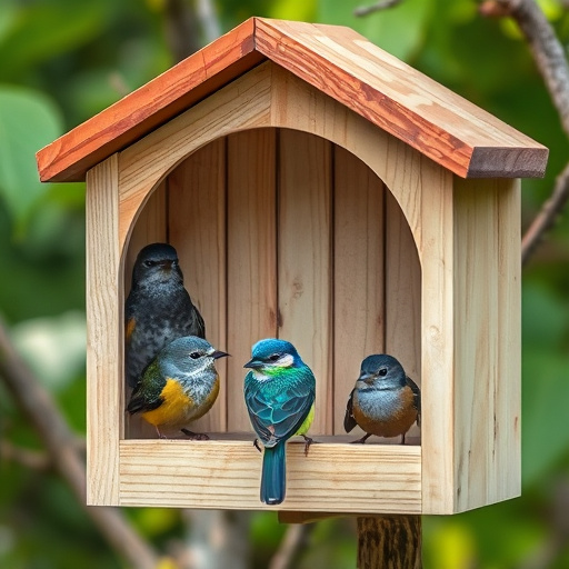 Rustic bird box with roof shingles