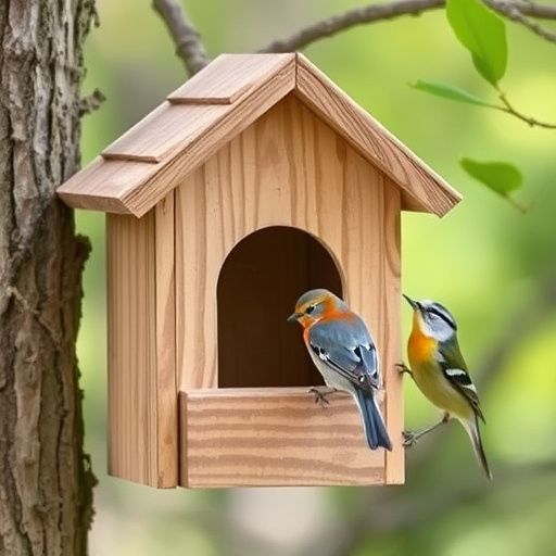 Rustic bird box with roof shingles