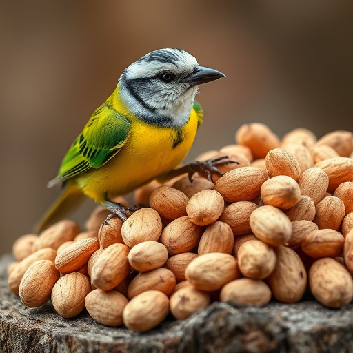 Rustic container filled with bird peanuts