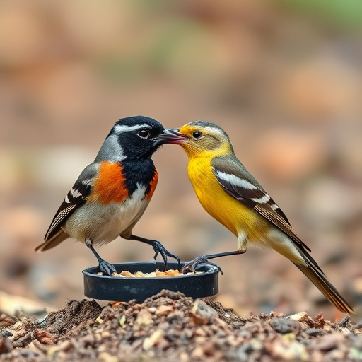 Seed-filled tray for ground-feeding birds