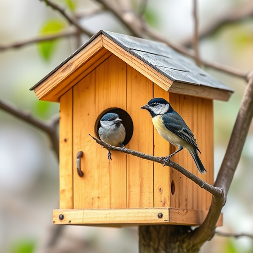 Small bird perched on nest box