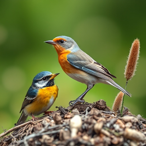 Small birds drinking from birdbath