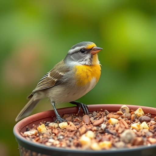 Small birds drinking from birdbath
