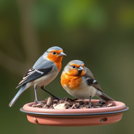 Small birds drinking from birdbath
