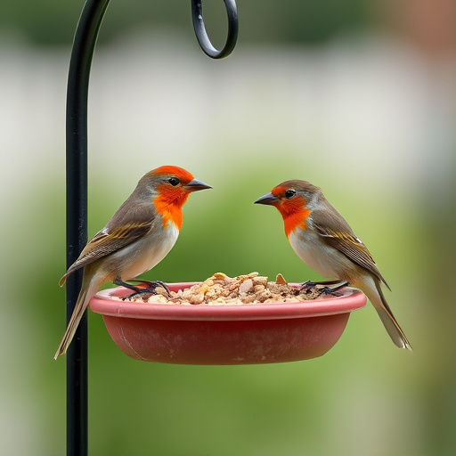 Small birds drinking from birdbath