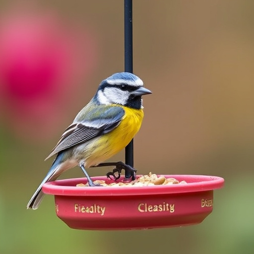 Small birds eating at garden station