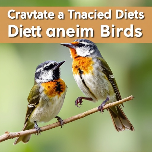Small birds eating juicy summer fruits