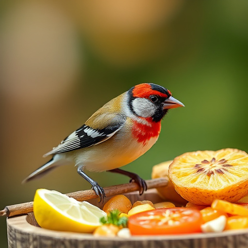 Small birds eating seed from tray