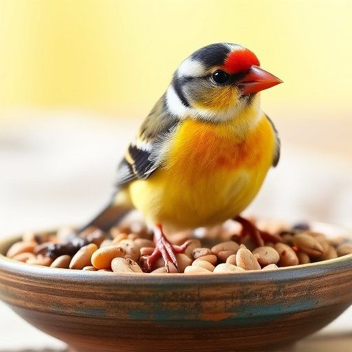 Small birds eating seed from tray