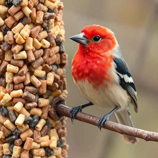 Small birds eating suet with mealworms