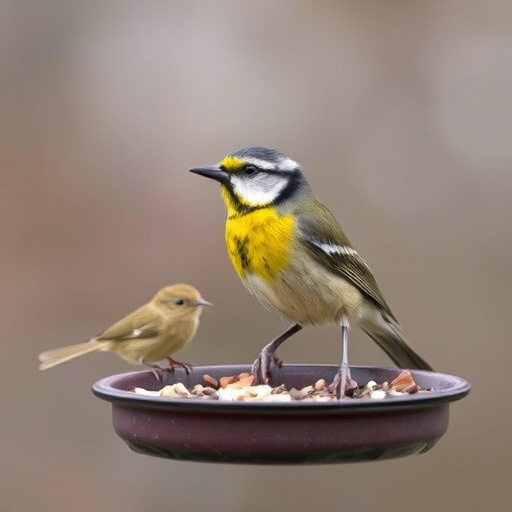 Small birds feeding from specialized feeder