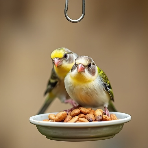 Small birds feeding from specialized feeder