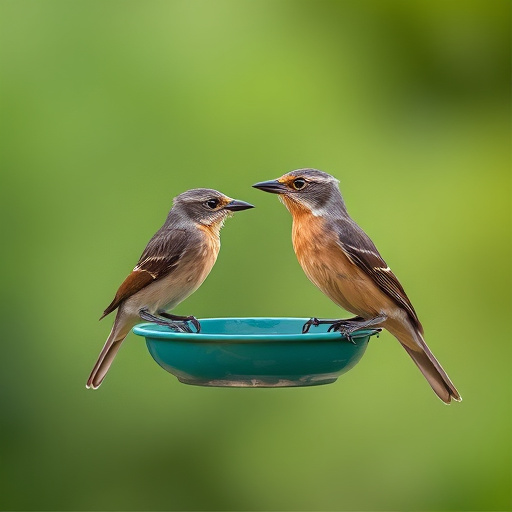 Small birds feeding on ground feeder