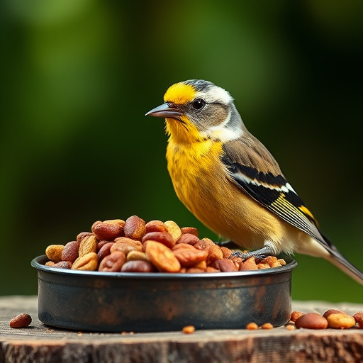 Small birds feeding on ground feeder