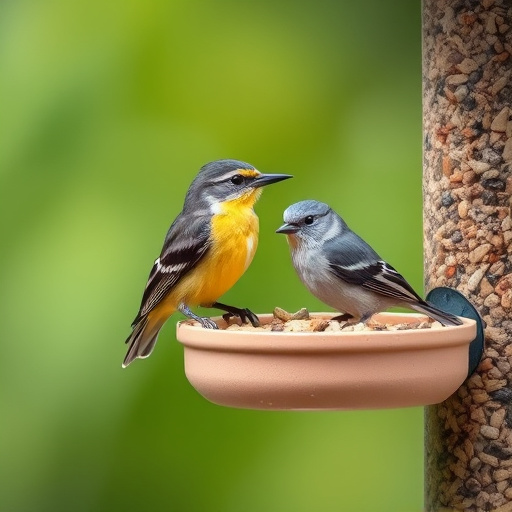 Small birds feeding on sunflower hearts