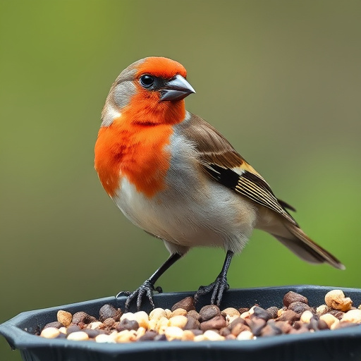 Small birds feeding on sunflower hearts