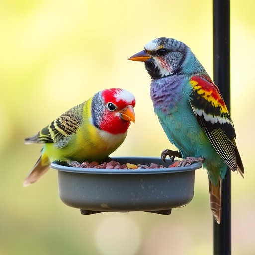 Small birds feeding on sunflower hearts