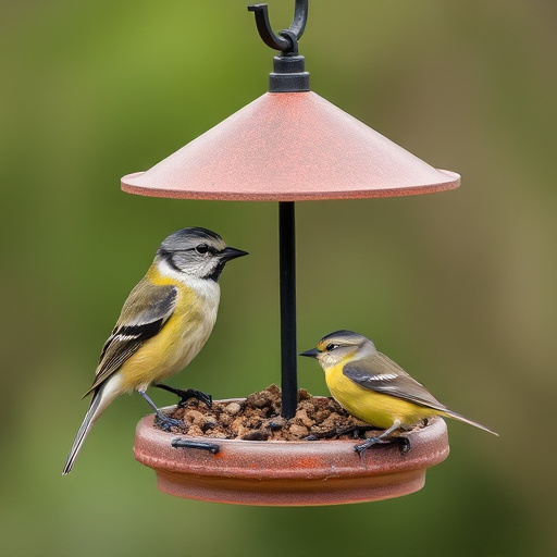 Small birds feeding on wooden station