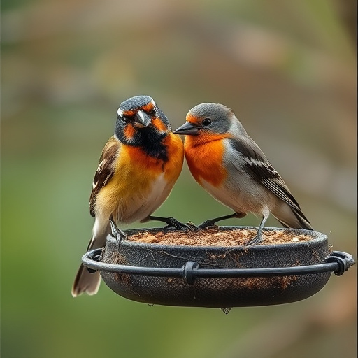 Small birds pecking at niger seeds
