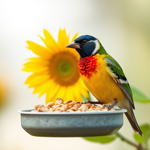 Small garden birds eating sunflower hearts