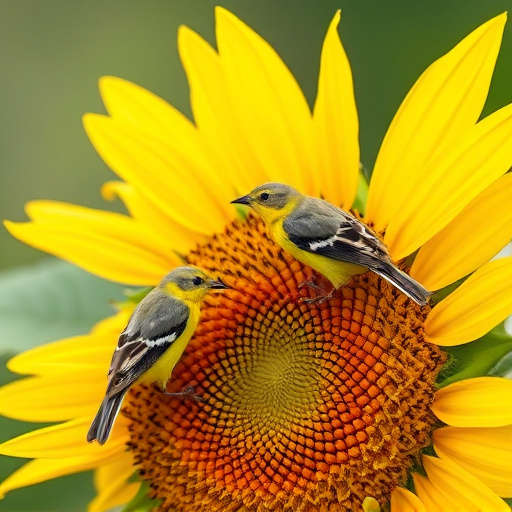 Small garden birds eating sunflower hearts